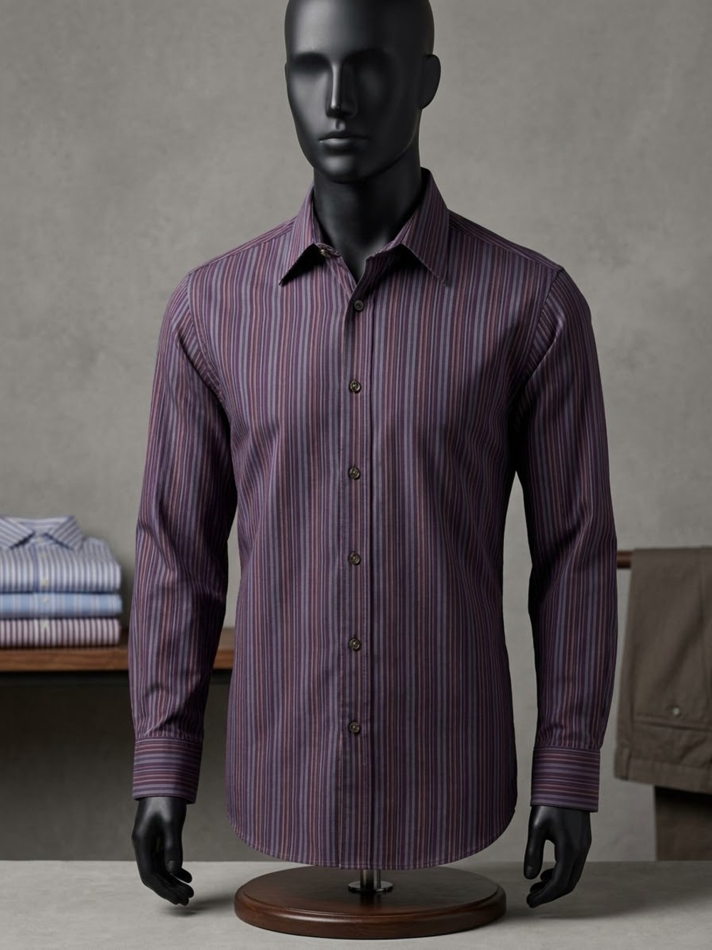 Eddie Bauer Purple Multi-Stripe Dress Shirt